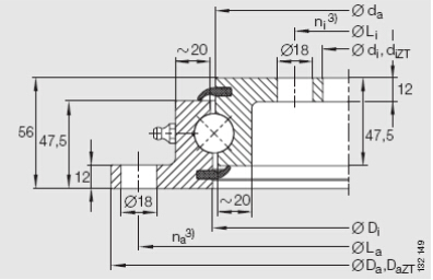 Single-row quattuor Point Contact Ball Slewing supportantes LABIUM (Non- calces dentium genus)