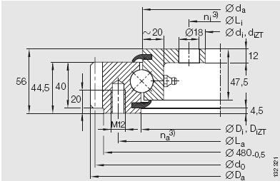 Uno ordine quattuor Point Contact Ball Slewing supportantes (externi generis calces)